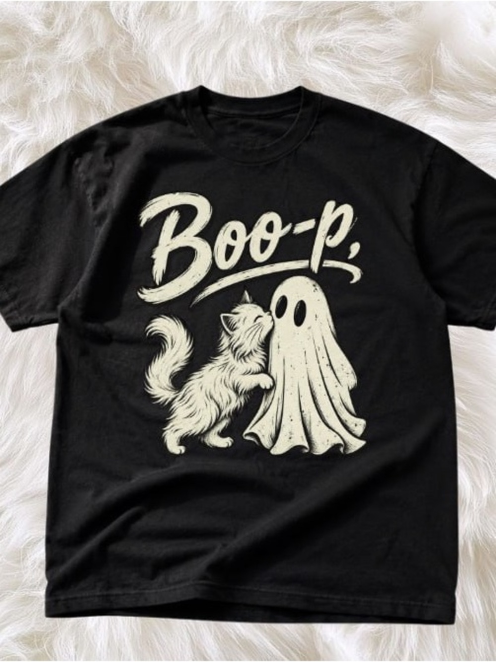 'Boo-p' Cat & Ghost Gildan Black Tee Graphic
